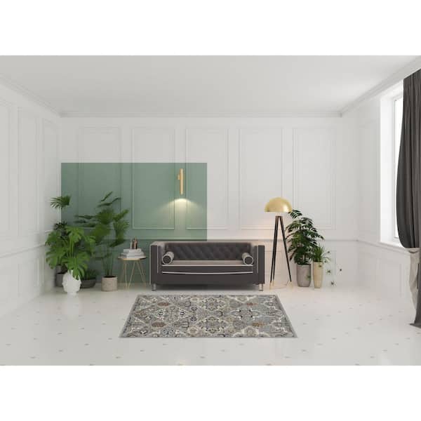 5' X 7' Green and Ivory Floral Power Loom Area Rug