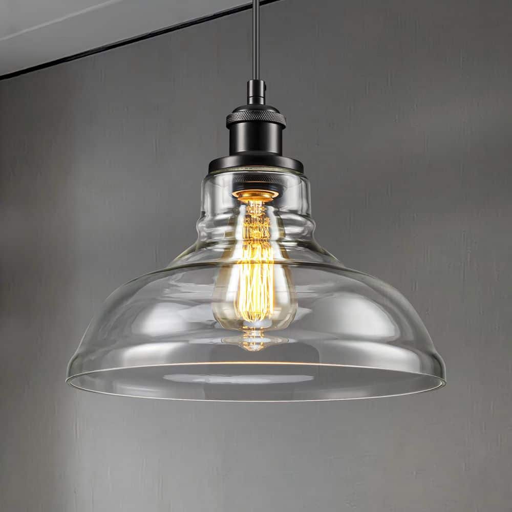 Archie 1-Light Industrial Modern Black Pendant Light with Clear Glass price history on PriceWatchPro
