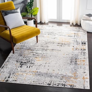 Amelia Gray/Gold 7 ft. x 7 ft. Damask Distressed Square Area Rug
