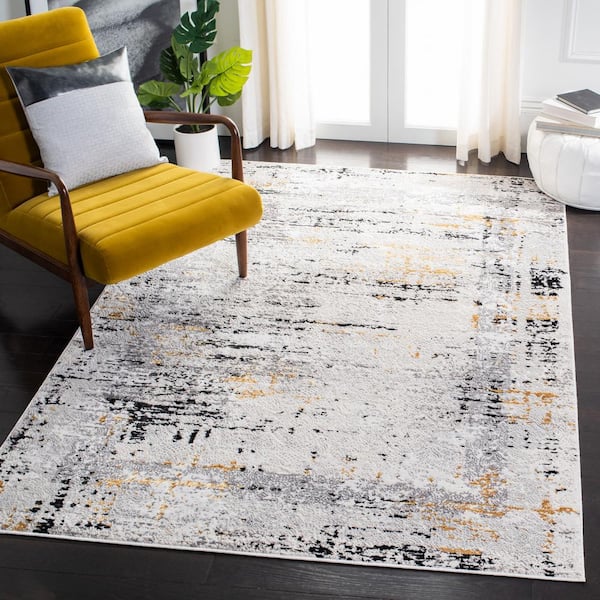 Amelia Gray/Gold 9 ft. x 12 ft. Damask Distressed Area Rug