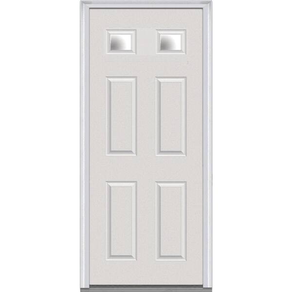 MMI Door 34 in. x 80 in. Clear Right-Hand 2-1/4 Lite 4-Panel Classic Primed Fiberglass Smooth Prehung Front Door