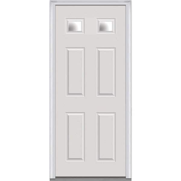 MMI Door 32 in. x 80 in. Right-Hand Inswing 2-Lite Clear 4-Panel Classic Primed Fiberglass Smooth Prehung Front Door