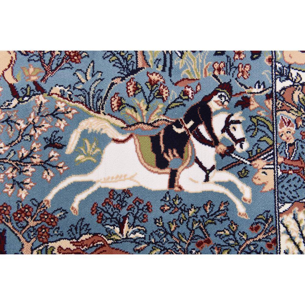 Blue and Tan Floral Synthetic Indoor Runner Rug