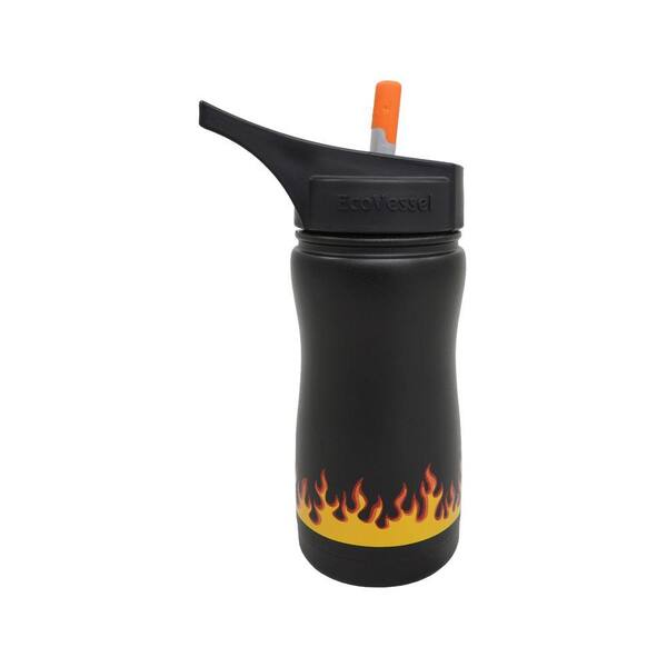 Eco Vessel 13 oz. Frost Kids Insulated Bottle with Straw Top - Black with Flames