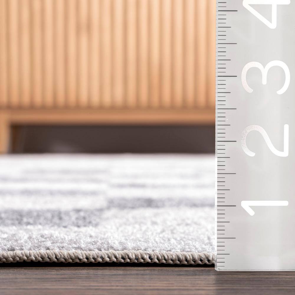 Naya Blue and White Checkered Synthetic Washable Area Rug