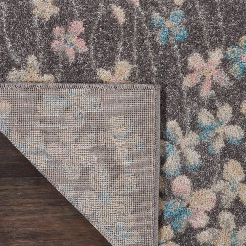 Handmade Floral Grey & Beige Viscose Blend Area Rug - 24"x5"