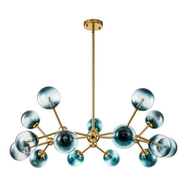Rennnsan Lan 15-Light Brushed Gold Sputnik Linear Modern Glass