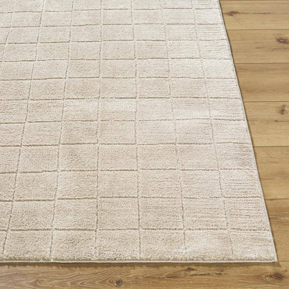 Light Beige Polyester Grid Pattern Runner Rug, 2'7" x 7'3"