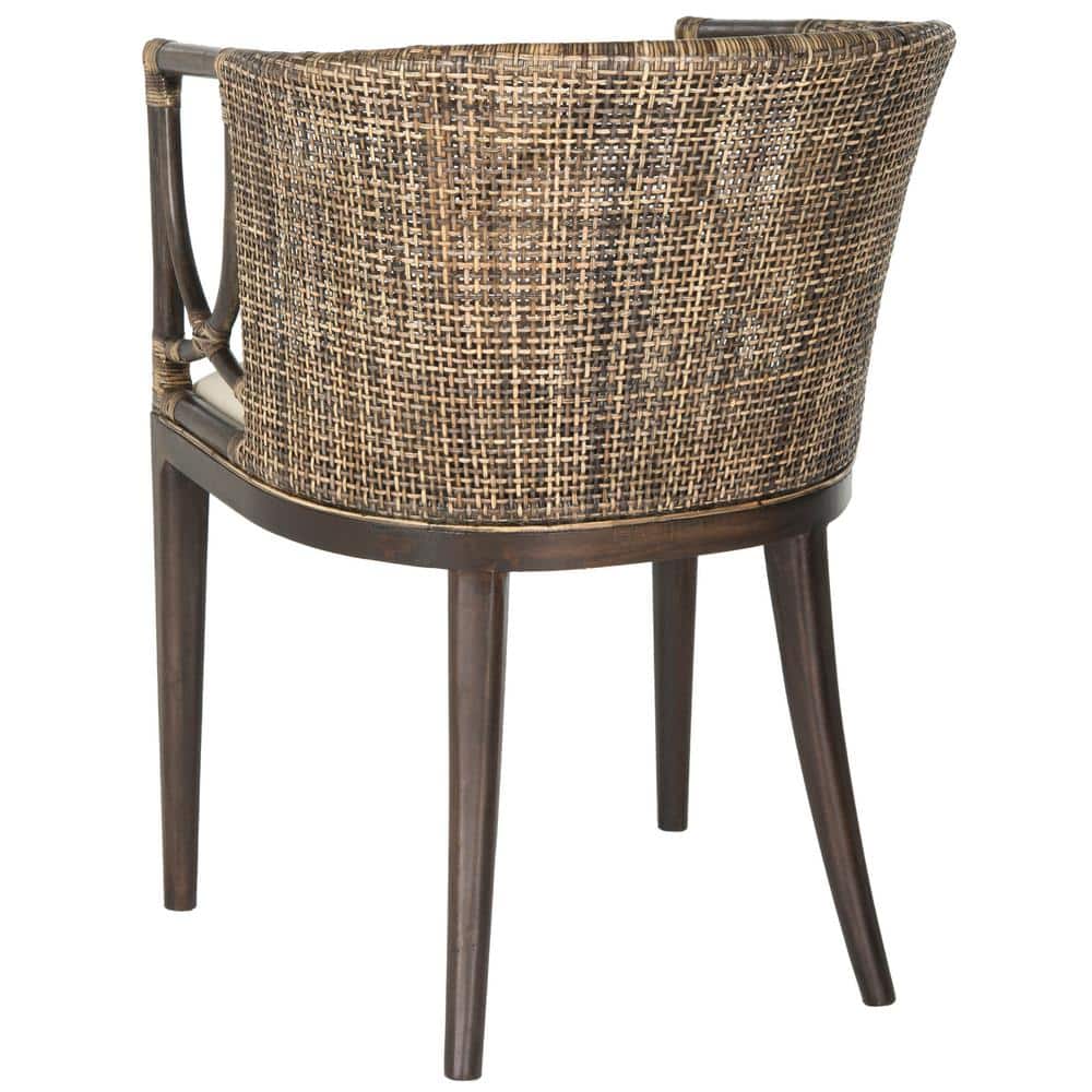 Transitional Buenos Aires Inspired Rattan Barrel Armchair, Brown/White