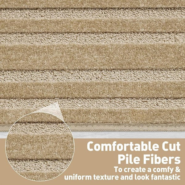 Rectangular Khaki 9.5 in. x 30 in. x 1.2 in. Bullnose Indoor Non-slip Carpet Stair Tread Cover Tape Free (Set of 14)