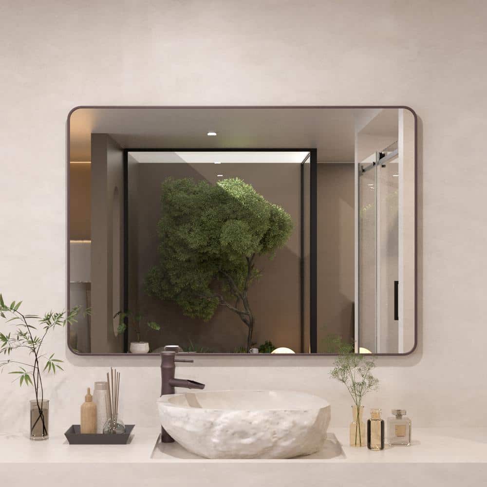 48 in. W x 36 in. H Rectangular Framed Wall Bathroom Vanity Mirror in Oil Rubbed Bronze price history on PriceWatchPro