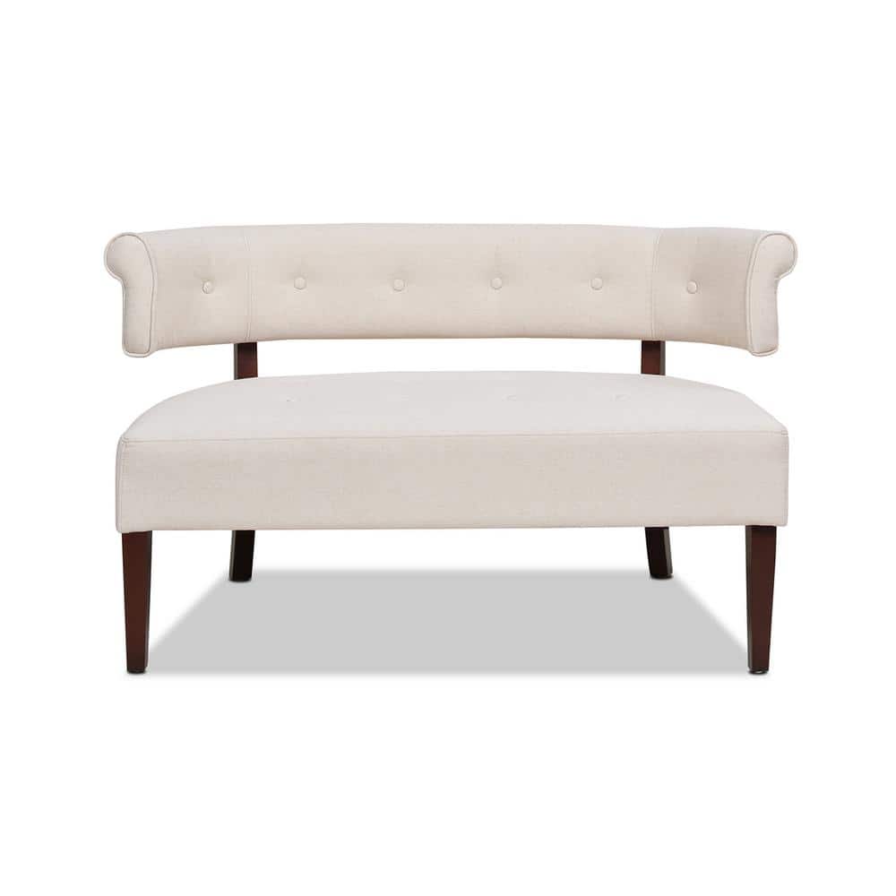 Jared Cream Tufted Pine Wood Roll Arm Settee Bench