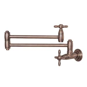 Pot Filler Faucet - Solid Brass Wall Mount Kitchen Faucets with Double Joint Swing Arms, Antique Copper - AK98288N1