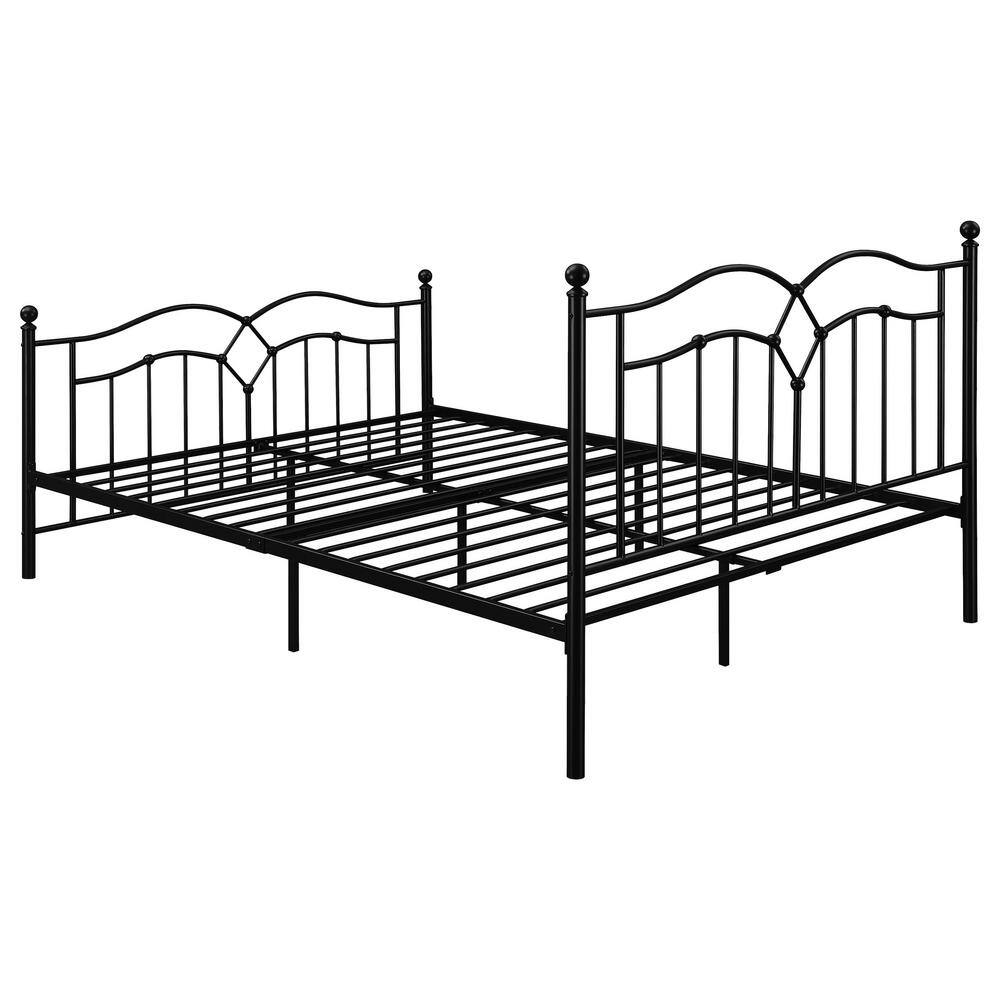 Black Metal Queen Platform Bed with Upholstered Headboard