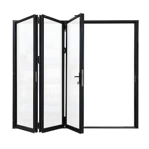 Matte Black Right to Left Out-Swing Thermal Break Aluminum Folding Patio Door with Locks 108 in. x 96 in.