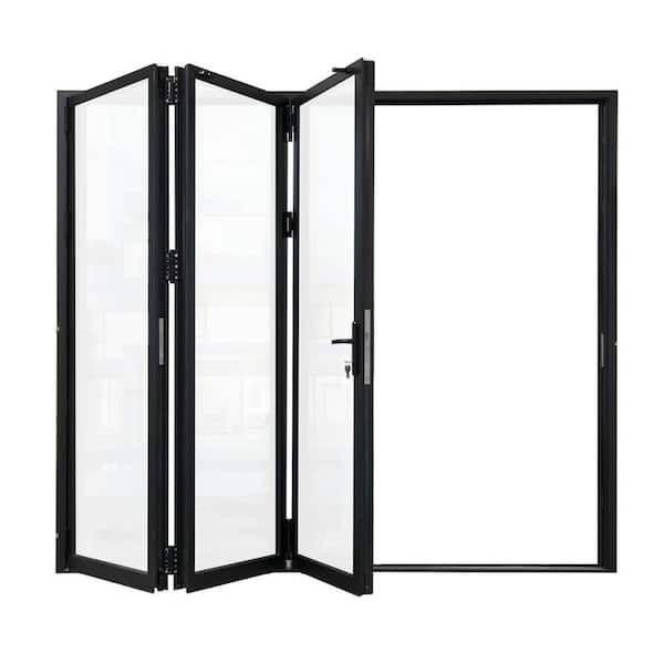 ATVIO Matte Black Right to Left Out-Swing Thermal Break Aluminum Folding Patio Door with Locks 108 in. x 96 in.