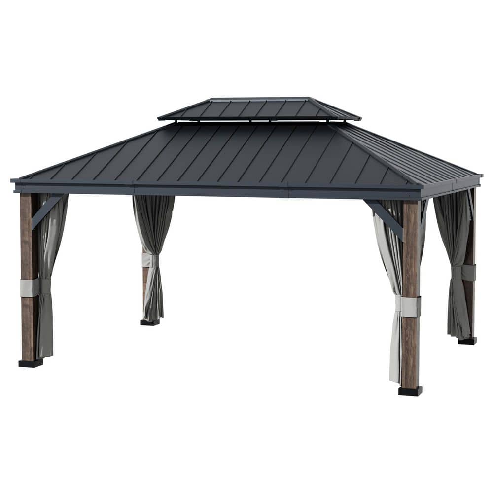 JOYSIDE 12 ft. x 16 ft. Wood Grain Double Galvanized Steel Roof