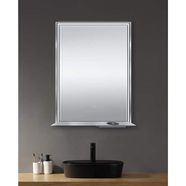 Dreamwerks 24 in. W x 32 in. H Rectangular Aluminum Framed LED Bluetooth Wall Mount Bathroom Vanity Mirror in Brushed Nickel