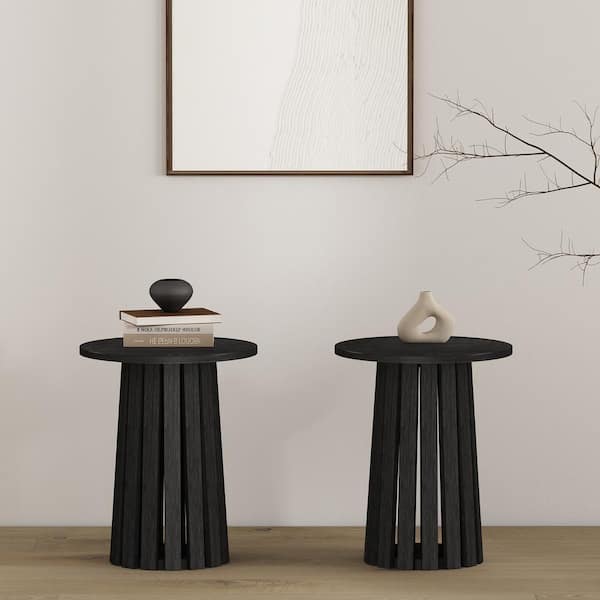 Manhattan Comfort Layla 17.7 in. Modern Black Round MDF End Table (Set of 2)
