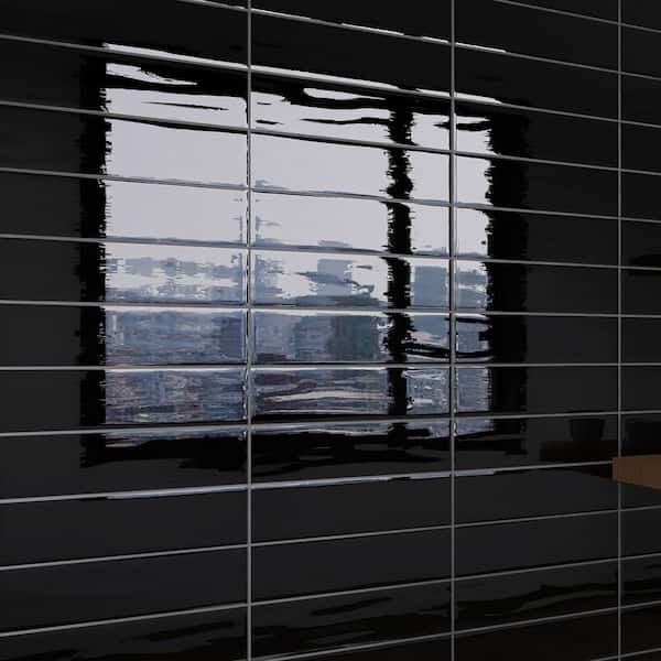 MOLOVO Zarati Black 2.95 in. x 11.81 in. Polished Ceramic Wall