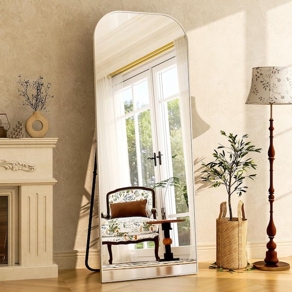 XRAMFY 25.6 in. W x 70.5 in. H Modern Rectangular Rounded-Top Silver Aluminum Framed Full Length Mirror Floor Mirror