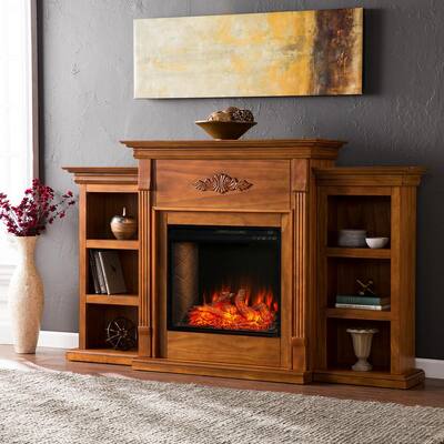 Bettram Alexa-Enabled 70.25 in. Bookcase Electric Smart Fireplace in Glazed Pine