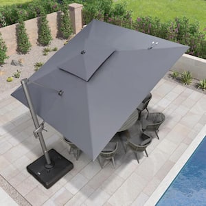 12 ft. Square 2-Tier Aluminum Cantilever 360-Degree Rotation Patio Umbrella with Base, Gray