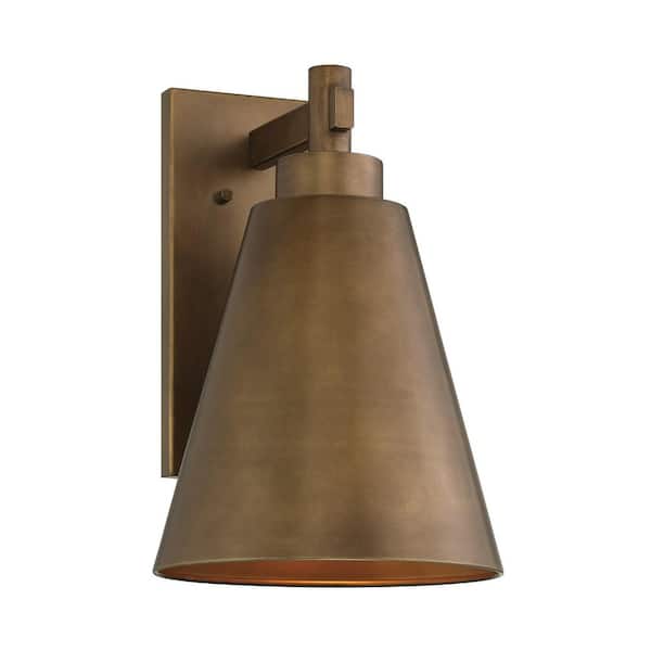 Ryder 15 in. Atlas Bronze Modern Farmhouse Outdoor Hardwired Wall Lantern Sconce with No Bulb Included