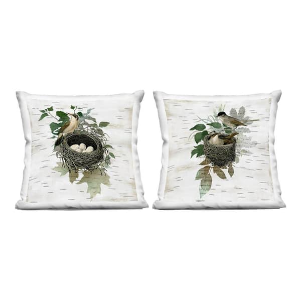 Stupell Industries Rustic Vintage Bird Nests Off-White Abstract Polyester 18 in. x 18 in. Throw Pillow Set of 2