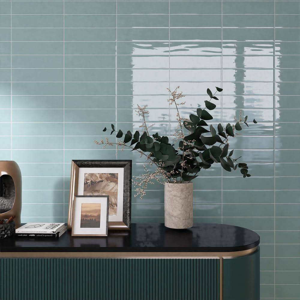 Acqua Blue Glossy Ceramic Subway Wall Tile 3x12