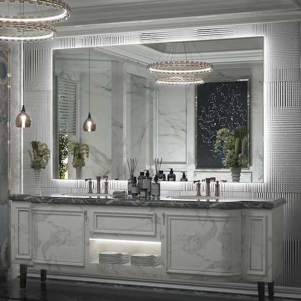 55 in. W x 36 in. H Rectangular Frameless LED Light Anti-Fog Backlit Wall Bathroom Vanity Mirror