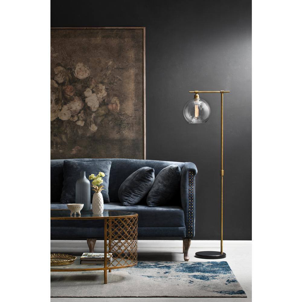 Antique Brass and Black Floor Lamp with Glass Globe