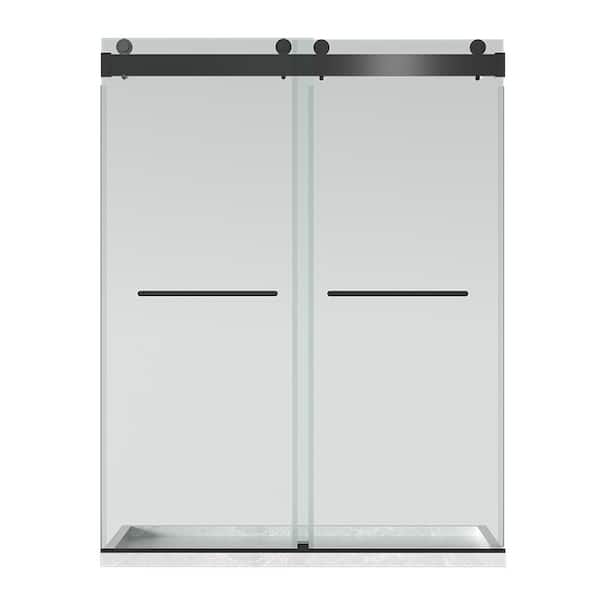 EPOWP 72 in. W x 76 in. H Double Sliding Frameless Shower Door in Matte Black Finish with Clear Glass
