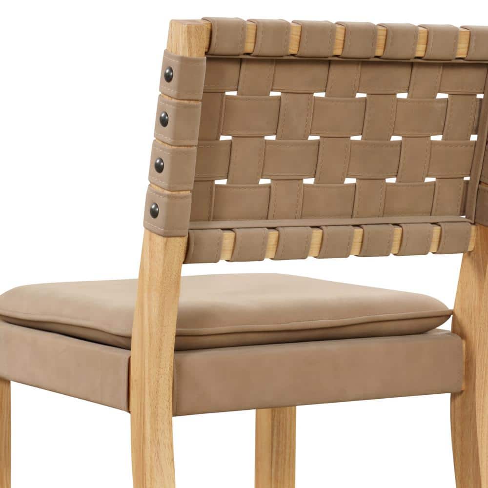 Cohen Natural Brown Wood and Faux Leather Bar Stools, Set of 4