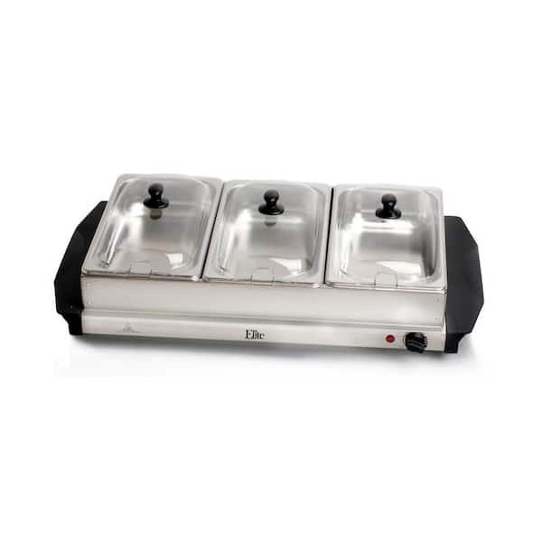 Elite Platinum 7.5 Qt. Stainless Steel Warming Tray with 3 Crocks
