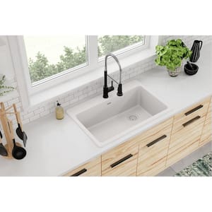 Quartz Classic 33 in. Drop-in Single Bowl White Granite/Quartz Composite Kitchen Sink Only