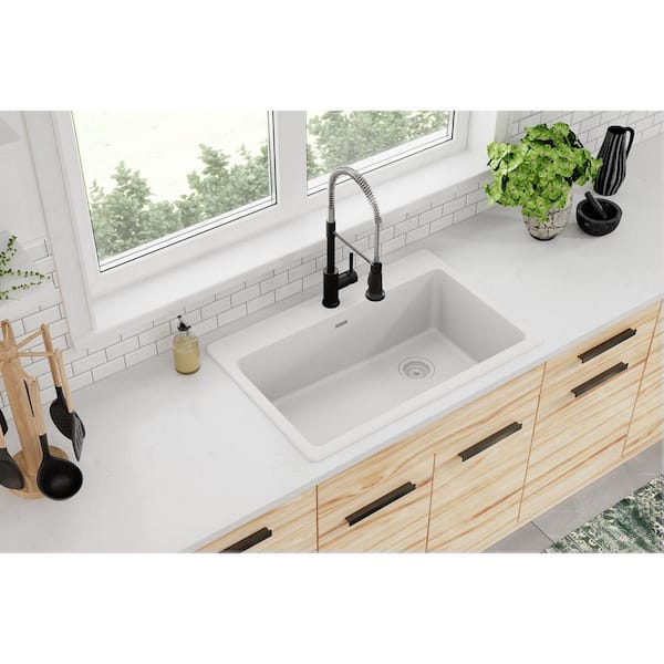 Quartz Classic 33 in. Drop-in Single Bowl White Granite/Quartz Composite Kitchen Sink Only