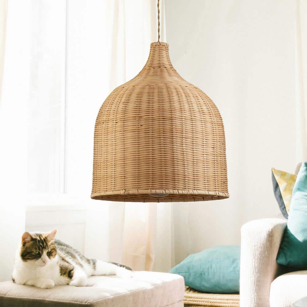 Bohemian Charm Handwoven Rattan Dome Pendant Light in Brown