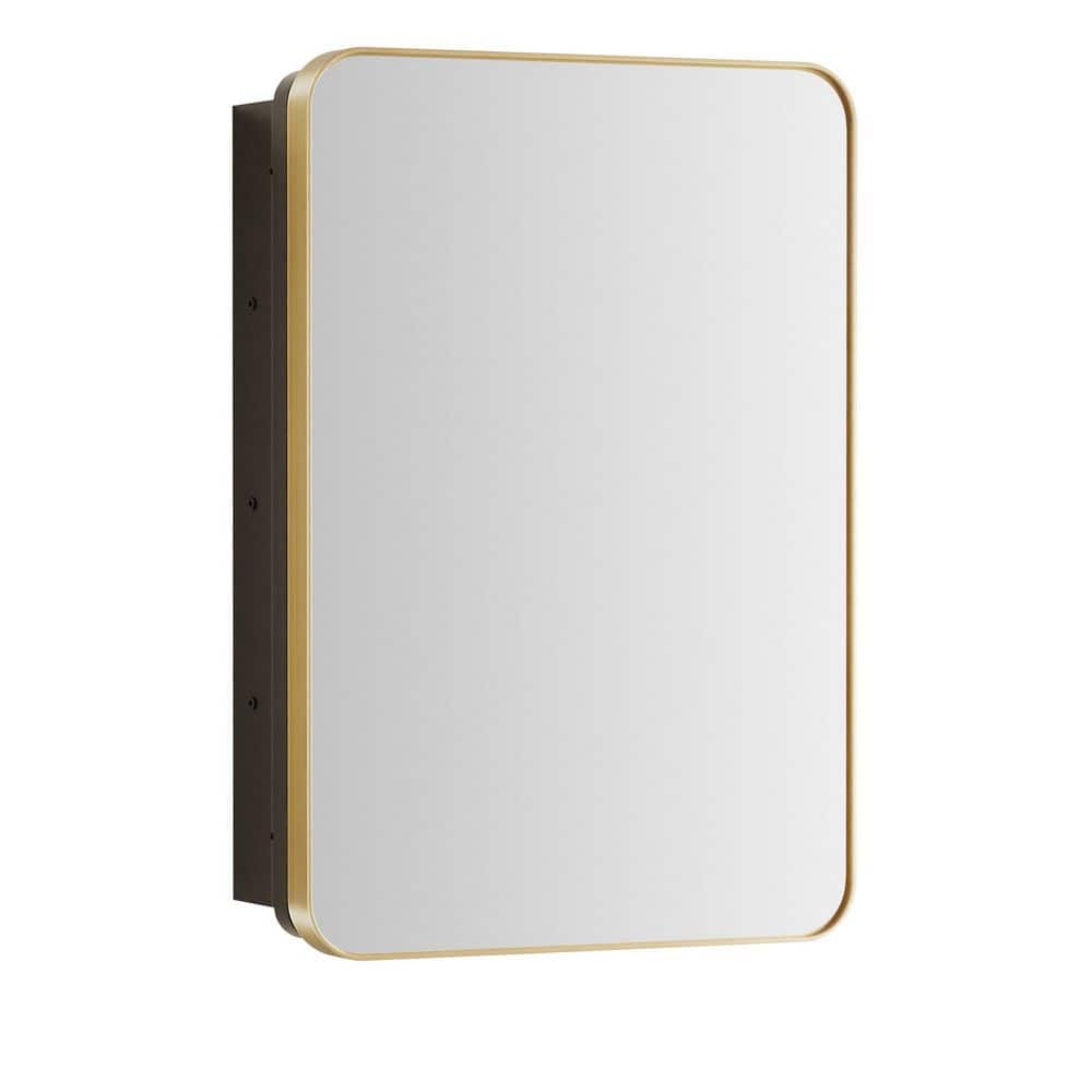 17 in. W x 25 in. H Rectangular Brass Gold Stainless Steels Framed Recessed/Surface Mount Medicine Cabinet with Mirror price history on PriceWatchPro