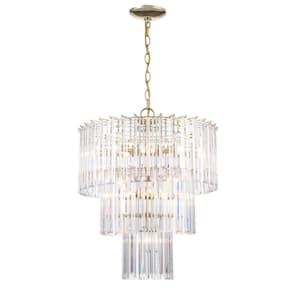 Tranquility 9-Light Polished Brass Chandelier Light Fixture with Beveled Acrylic Crystal Shade