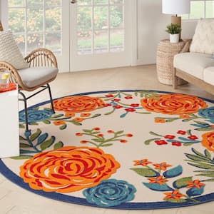 Aloha Multicolor 8 ft. x 8 ft. Floral Botanical Contemporary Indoor/Outdoor Round Patio Area Rug