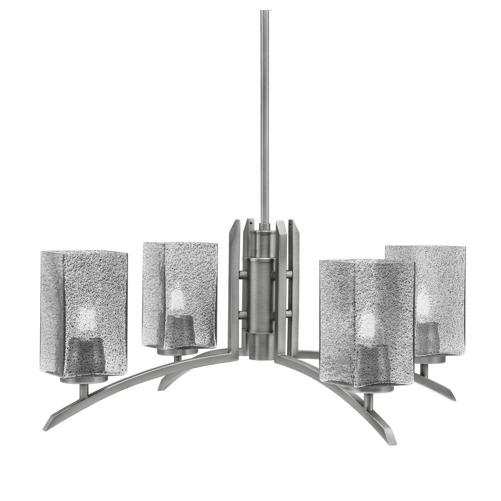 Siena 26 in. 4-Light Graphite Chandelier with 3.5 in. Square Smoke Bubble G