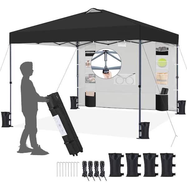 Yaheetech 10 ft. x 10 ft. Pop-up Canopy, Instant Canopy Tent with Setup Mechanism and Sidewall and 9 Storage Pockets, Black