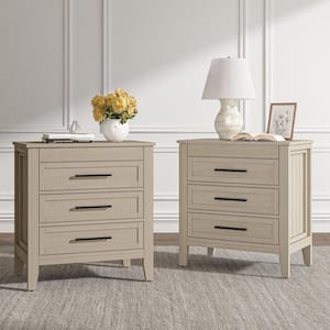 Teodoro Oak 28 in. W Transitional 3-Drawer Nightstand with Built-in Power Outlet (Set of 2)