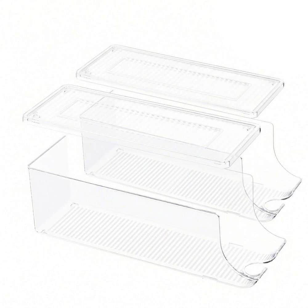 2 Pack Clear Stackable Plastic Soda Can Organizer Food Storage Bin with Airtight Lid, Holds 12 Cans Each