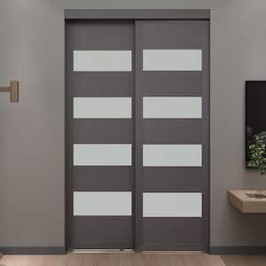 60 in. x 80.5 in. 4-Lite Grey MDF Frosted Sliding Closet Door