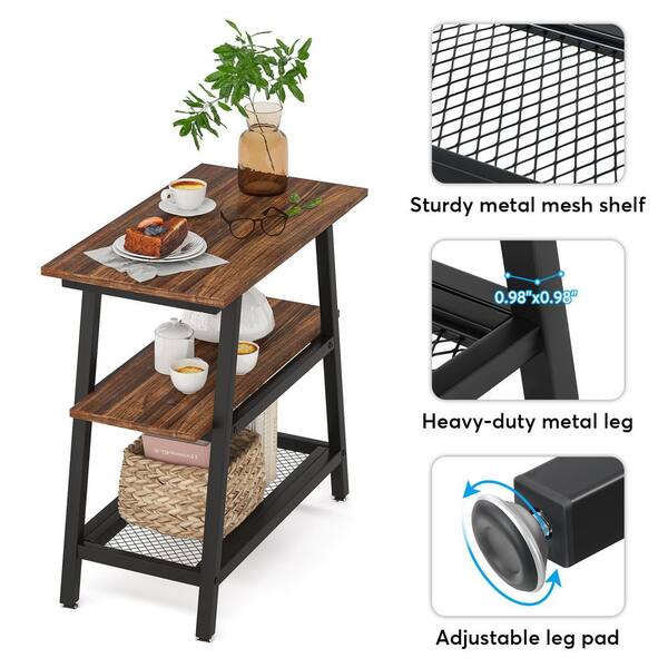 Tribesigns Industrial End Table, 3-Tier Vintage Bed Side Table Night Stand with Metal Mesh Storage Shelf for Living Room & Bedrooms, Brown