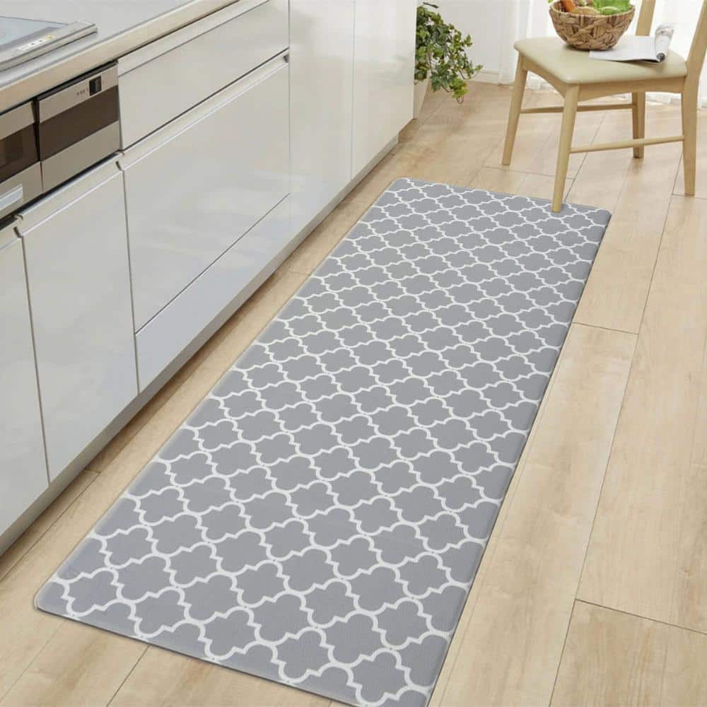 Gray and White PVC Modern Trellis Anti-Fatigue Mat 18" x 47"