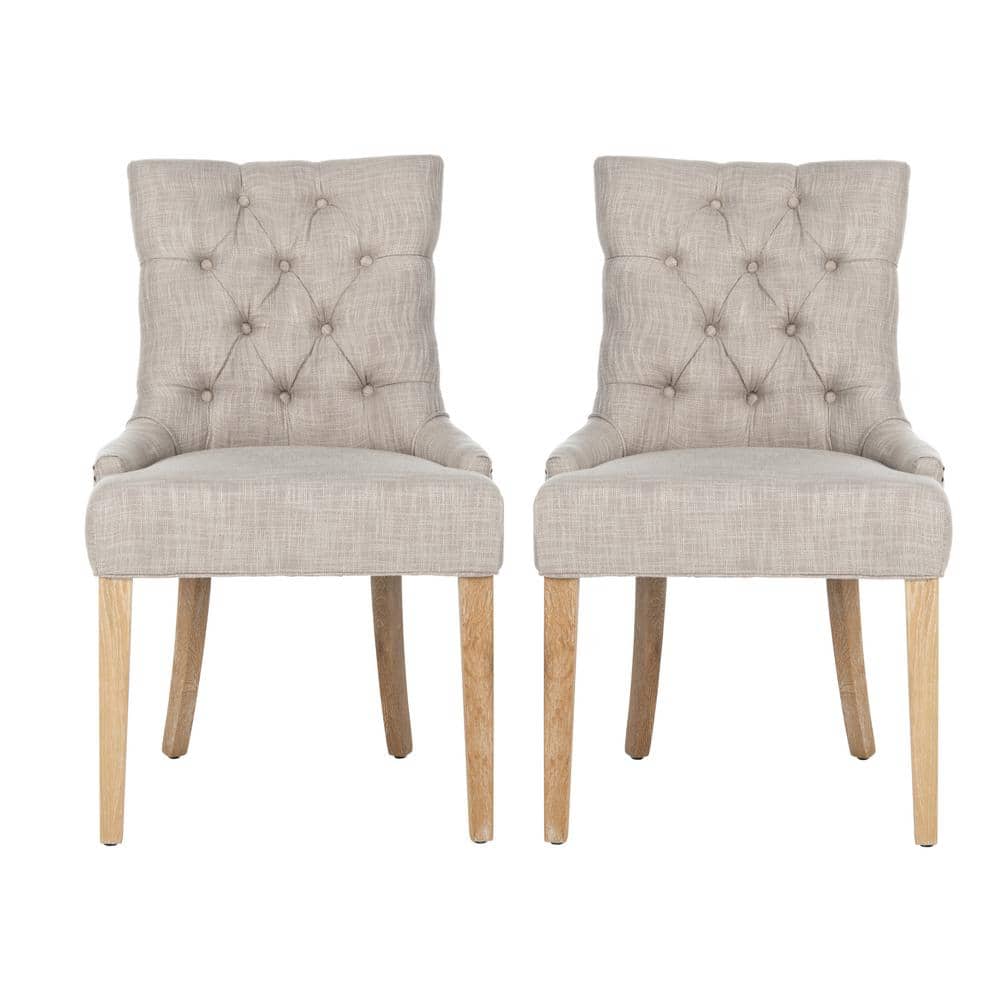 Gray Linen Upholstered Parsons Side Chair with Wood Legs