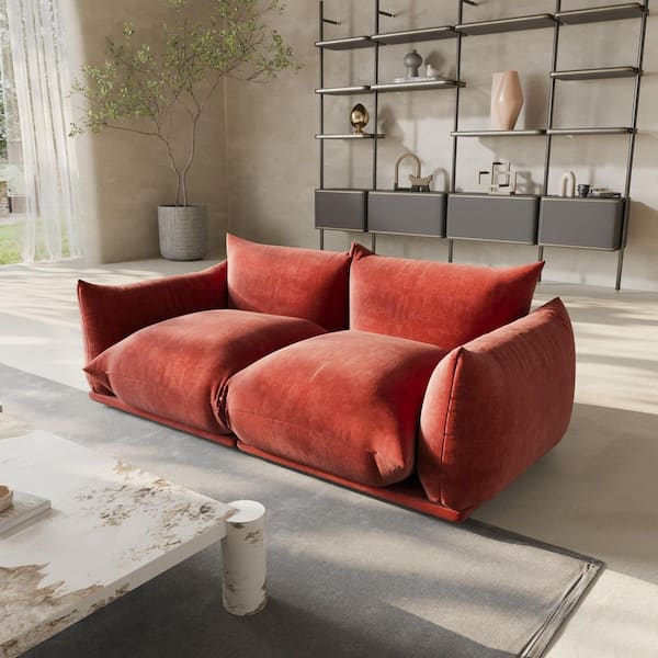 Marenco Convertible Couch, 77 in. Flared Arm Chenille Modular 2 Seater Sofa in. Orange for Apartment Bedroom Bar Office
